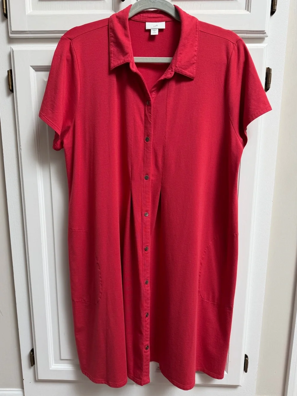 J. Jill Pima Cotton Collared Button Front Dress Red Size Large Petite